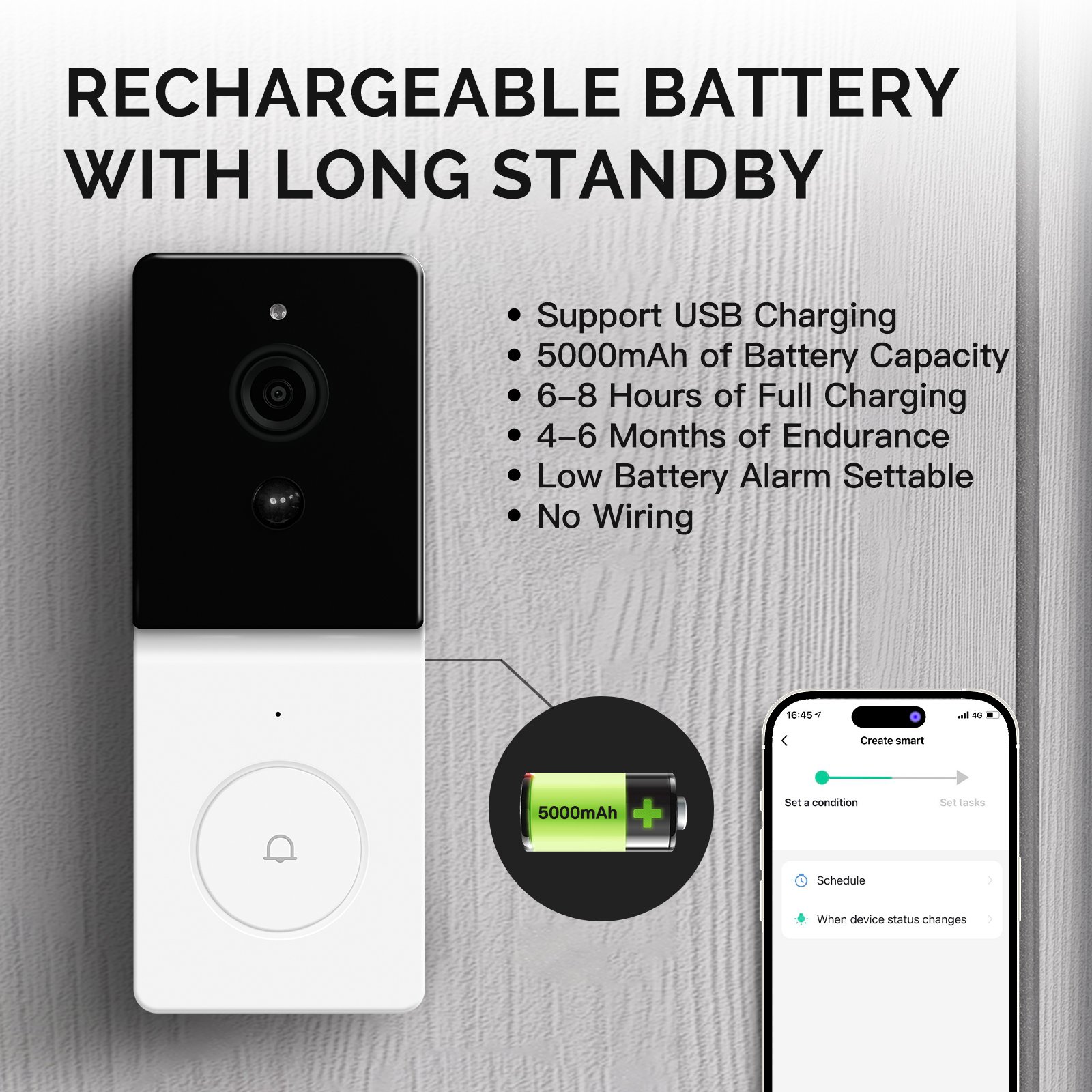 Pemsmart Tuya 1080P WiFi Video Doorbell - Battery, PIR, IP65 product image 2