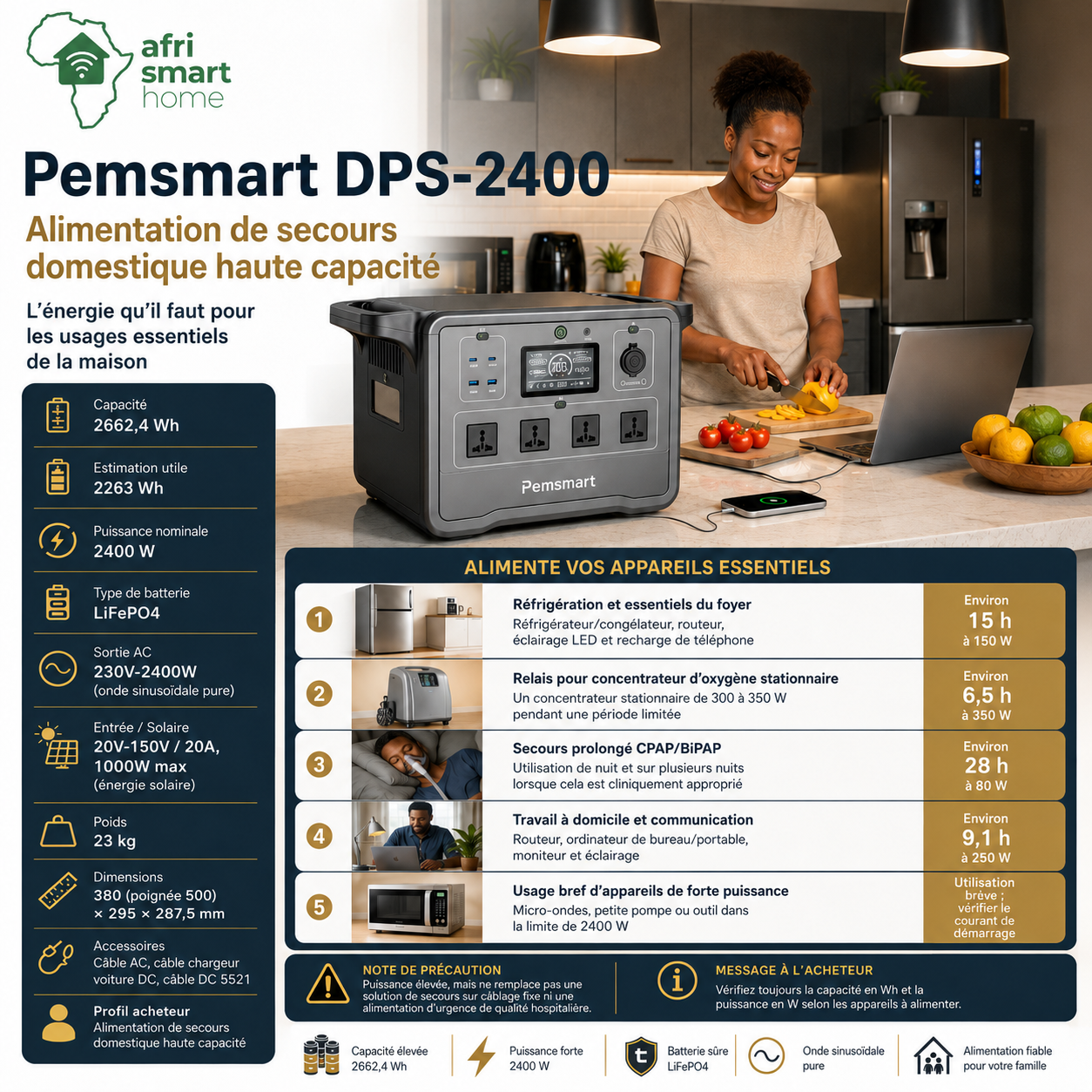 Pemsmart DPS-2400 Portable Power Station - 2400W, 2662.4Wh LiFePO4 product image 2