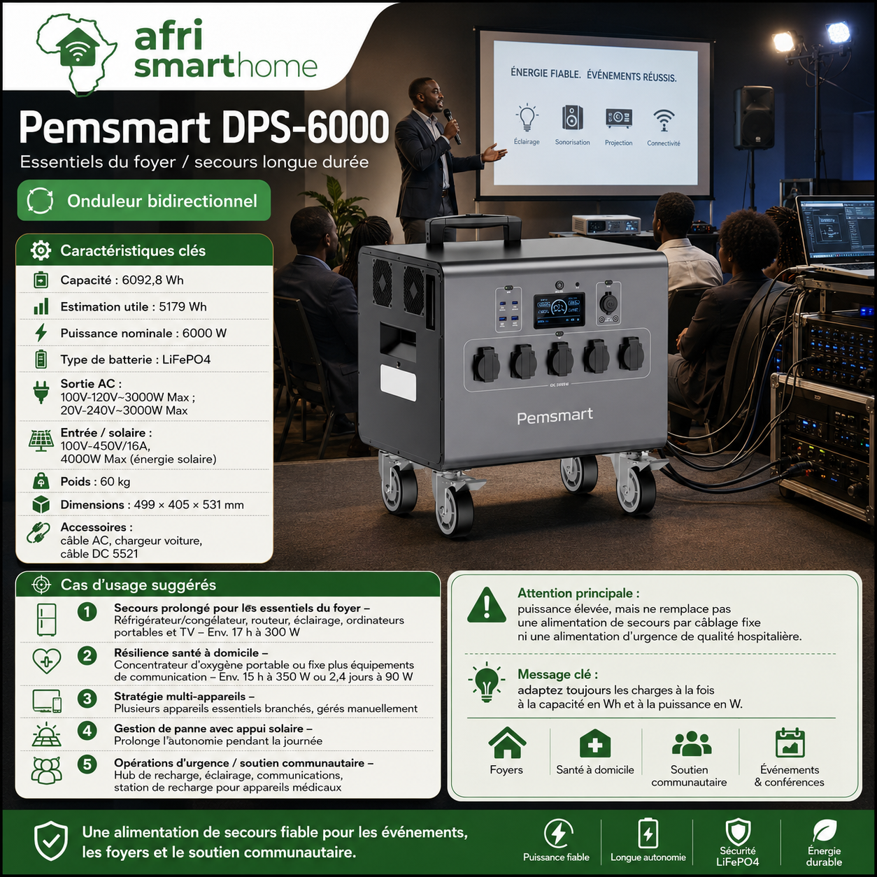 Pemsmart DPS-6000 Portable Power Station - 6000W, 6092.8Wh LiFePO4 product image 2
