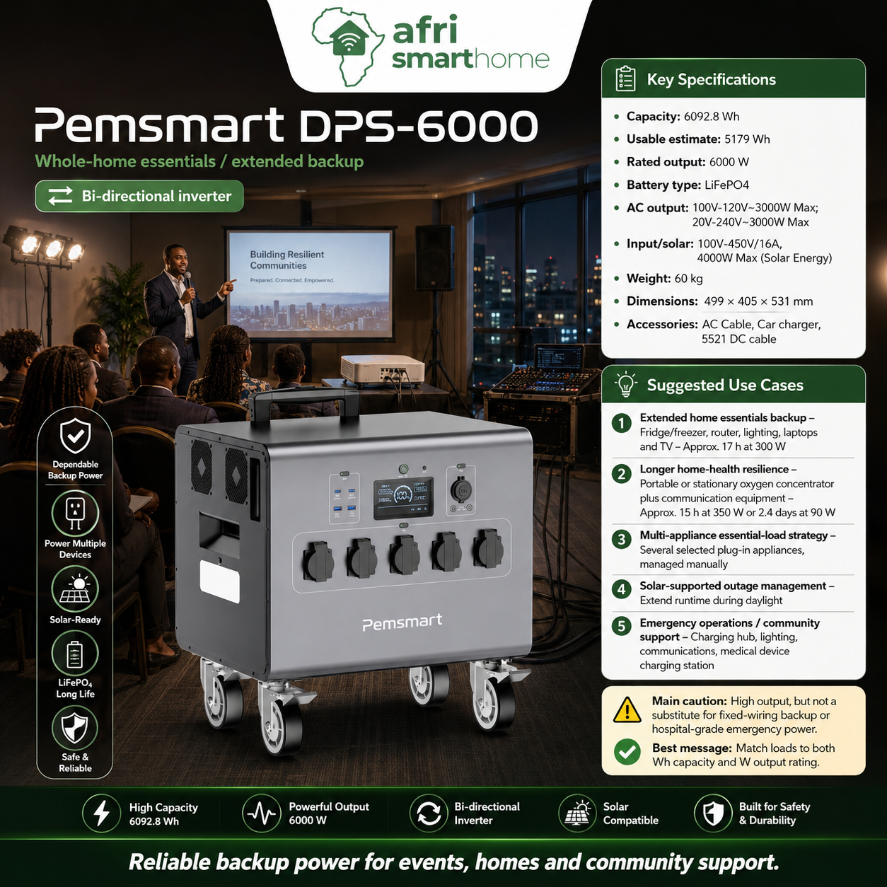 Pemsmart DPS-6000 Portable Power Station - 6000W, 6092.8Wh LiFePO4 product image 3
