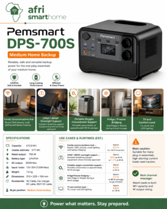 Pemsmart DPS-700S Portable Power Station - 700W, 672Wh LiFePO4 product image 2